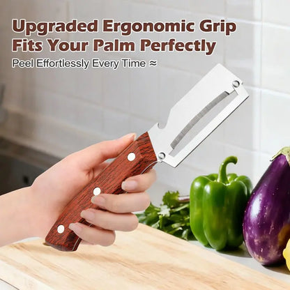 Wooden-Handled Stainless Steel Sharp Peeler with Built-In Bottle Opener for Fruits & Vegetables