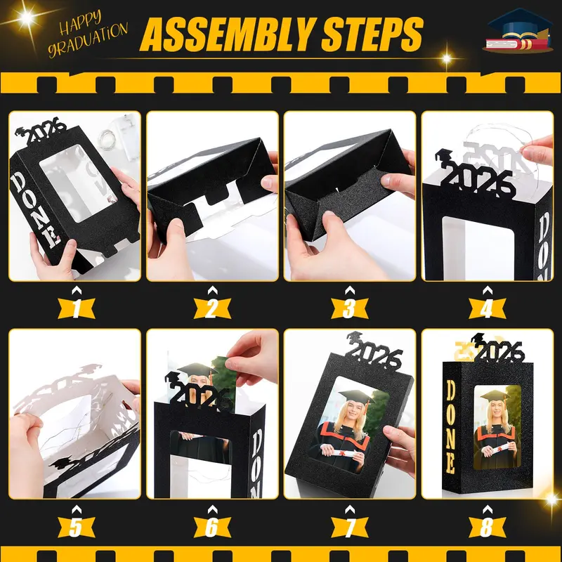 4/8Pcs Graduation Centerpieces for Class of 2026 Fit 4x6in Photo | Fillable Picture Box