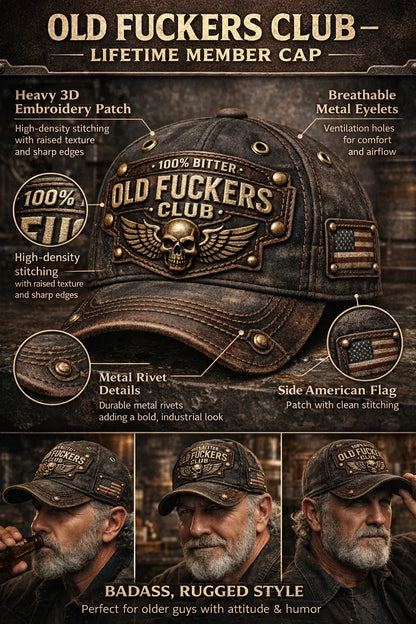 🏆Flash Sale 60% OFF  - ❤️Old Fuckers Club-Handmade Vintage Baseball Cap🎁-BUY 3 FREE SHIPPING