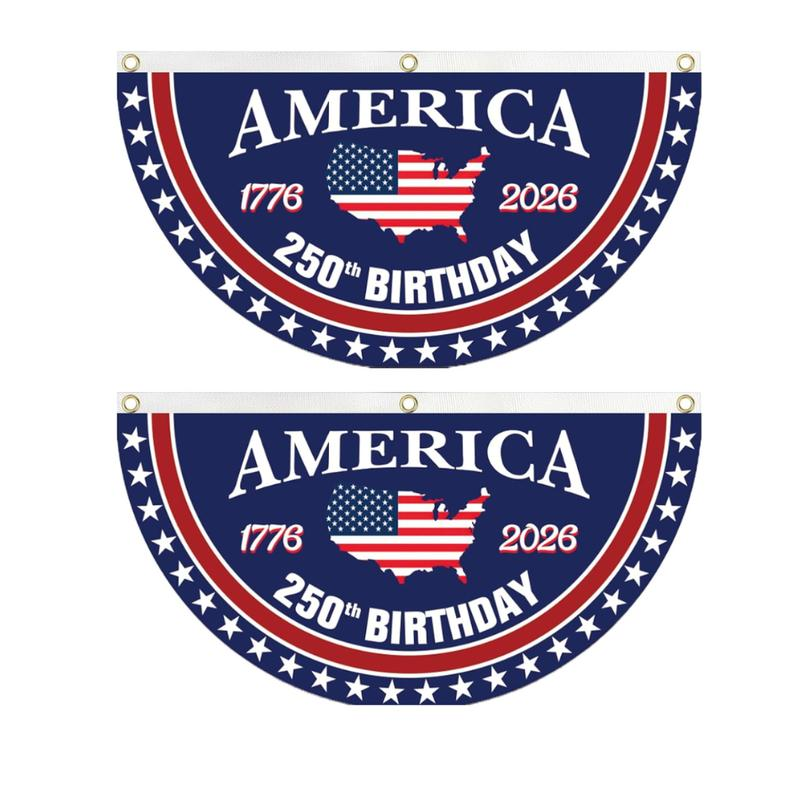 America 250th Birthday Semicircular Flag Banner 1776–2026 Patriotic Bunting, USA Independence Day Porch Decor Flag, Fourth Of July Patriotic Half Fan Flag Decoration For Porch Fence Yard