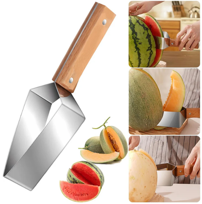 Triangle Watermelon Cutter Stainless Steel with Wooden Handle - Melon Slicer Fruit Cutter for Kitchen Gadgets