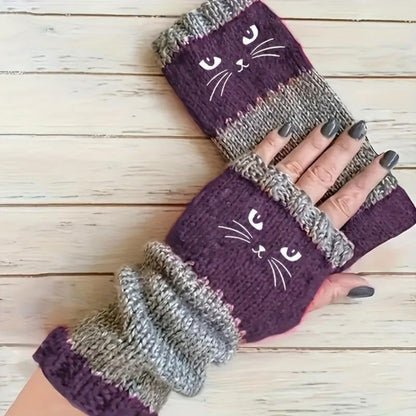🔥Black Friday Sale Is On Fire!❄️Women’s Knitted Fingerless Gloves with Cute Cat – Cozy, Stylish & Practical Winter Hand Warmers 🐾