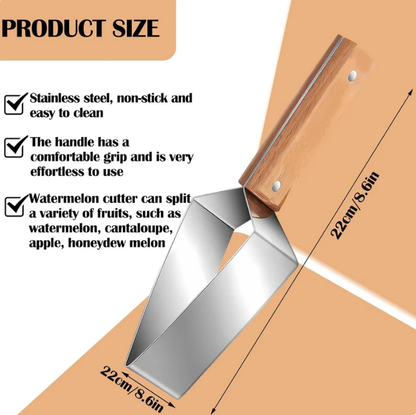Triangle Watermelon Cutter Stainless Steel with Wooden Handle - Melon Slicer Fruit Cutter for Kitchen Gadgets