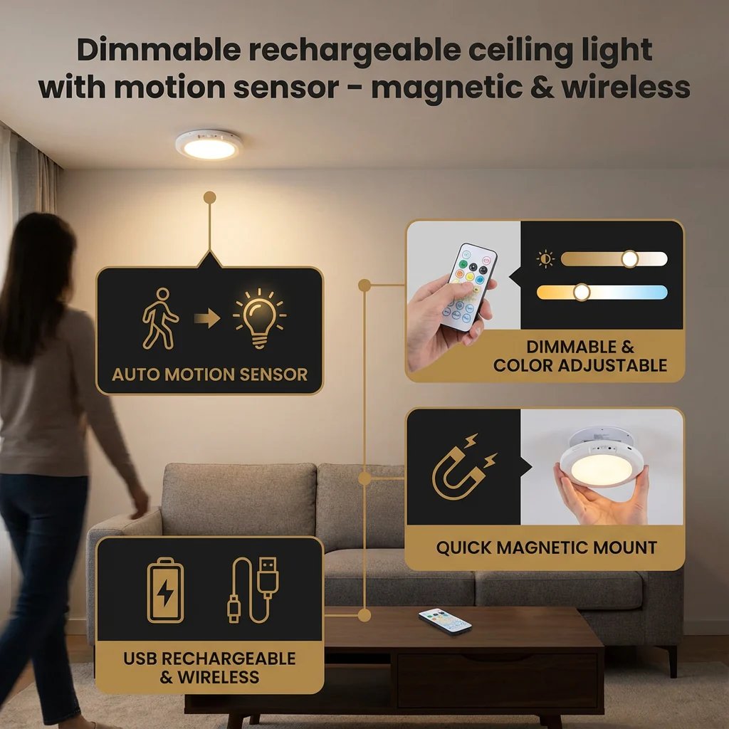 🔥Last Day 49% OFF💡2026 Rechargeable Motion Sensor Ceiling Light