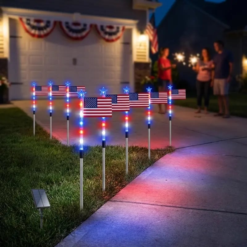 🌟🌟Last Day 49% OFF - 8 Solar American Flag Pathway Lights – Red, White & Blue Yard Glow for 250th Independence Celebration 🇺🇸✨
