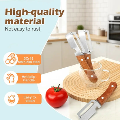 Wooden-Handled Stainless Steel Sharp Peeler with Built-In Bottle Opener for Fruits & Vegetables