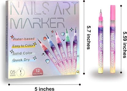 🌈12-Color Nail Art Marker Set – Quick-Drying Acrylic Pens for DIY Manicures & Easy 3D Designs, Ideal for Beginners