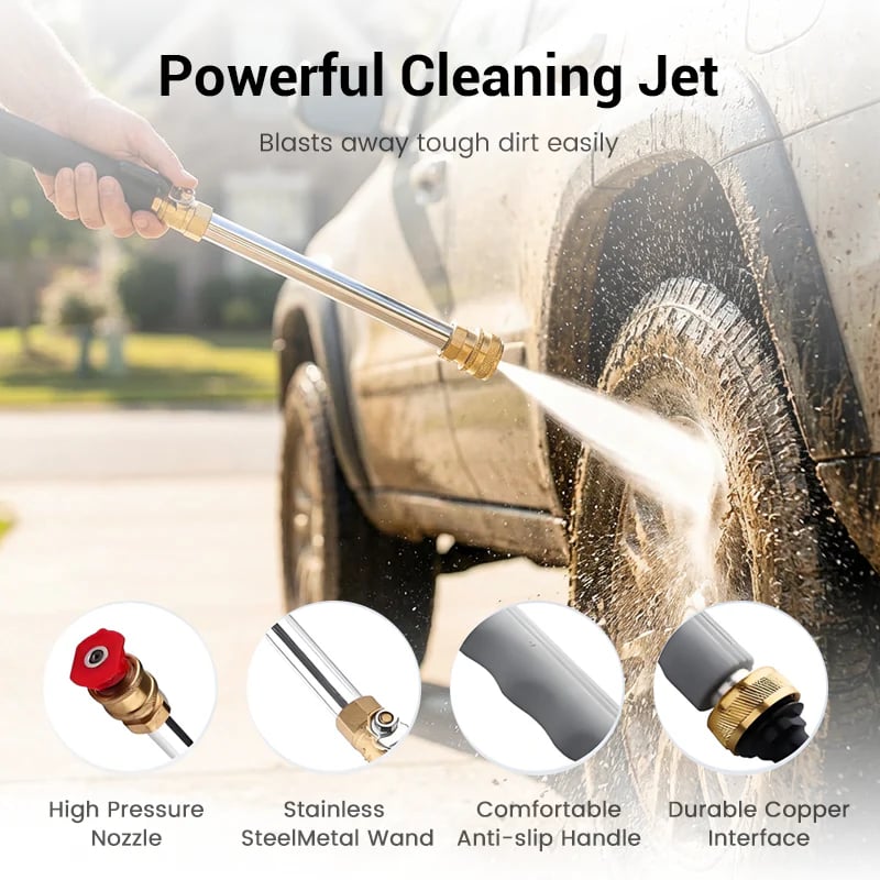 High-Pressure Water Gun -3 Nozzles,Rustproof Aluminium Alloy,Effortless Deep Cleaning