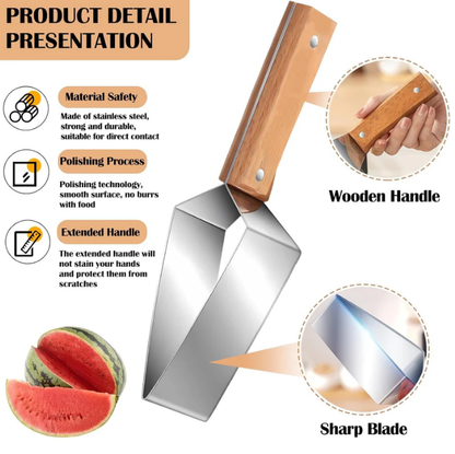 Triangle Watermelon Cutter Stainless Steel with Wooden Handle - Melon Slicer Fruit Cutter for Kitchen Gadgets