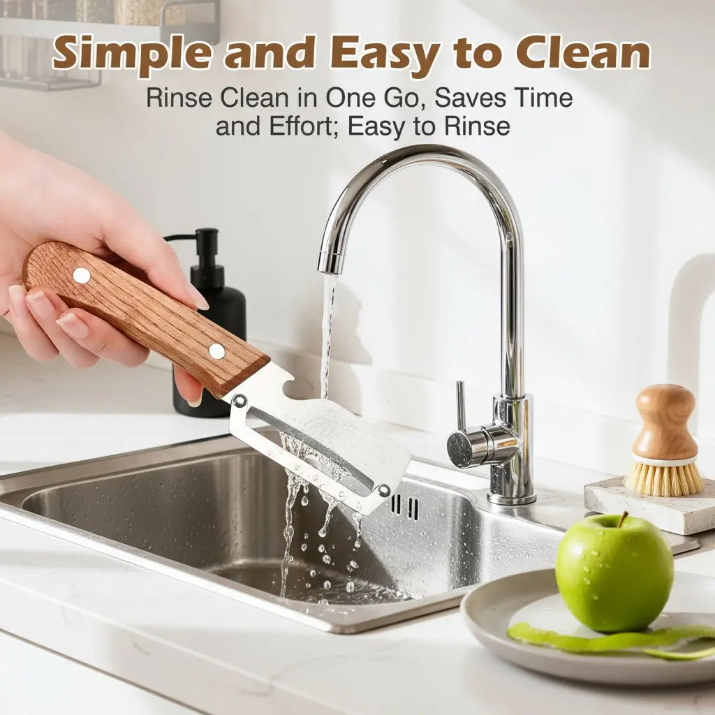 Wooden-Handled Stainless Steel Sharp Peeler with Built-In Bottle Opener for Fruits & Vegetables