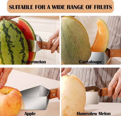 Triangle Watermelon Cutter Stainless Steel with Wooden Handle - Melon Slicer Fruit Cutter for Kitchen Gadgets