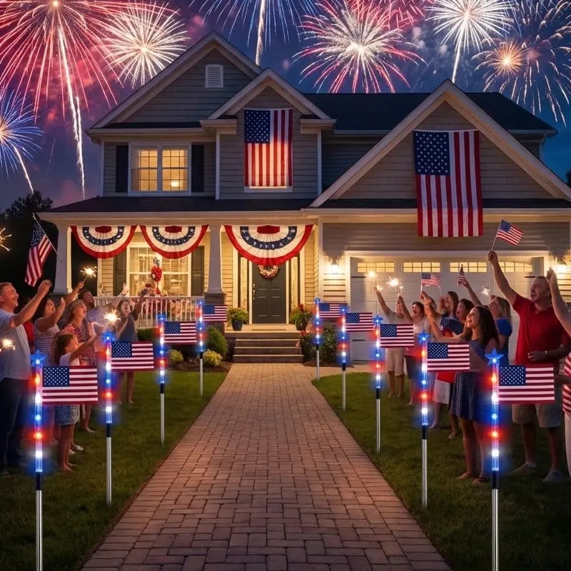 🌟🌟Last Day 49% OFF - 8 Solar American Flag Pathway Lights – Red, White & Blue Yard Glow for 250th Independence Celebration 🇺🇸✨