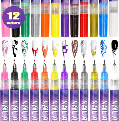 🌈12-Color Nail Art Marker Set – Quick-Drying Acrylic Pens for DIY Manicures & Easy 3D Designs, Ideal for Beginners