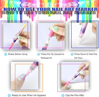 🌈12-Color Nail Art Marker Set – Quick-Drying Acrylic Pens for DIY Manicures & Easy 3D Designs, Ideal for Beginners