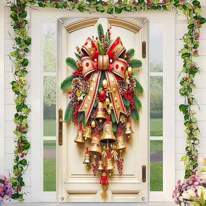🎄Golden Christmas Bells & Wreath Door Cover - 35.4" x 70.8"