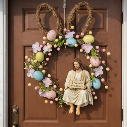 Easter Christian Wreath with Jesus Figurine