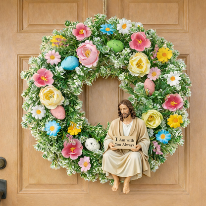 Easter Christian Wreath with Jesus Figurine