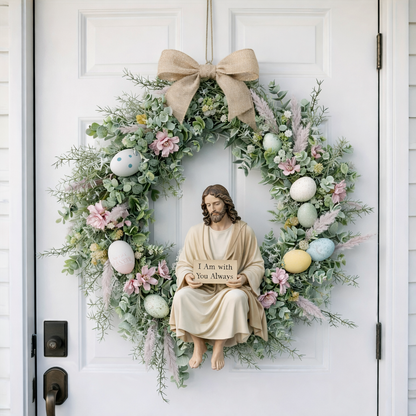 Easter Christian Wreath with Jesus Figurine