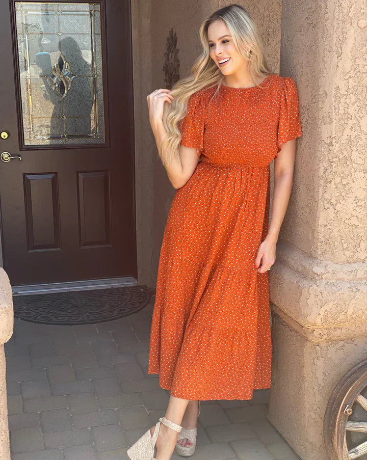 🌷Early Summer Sale-50% Off🌸2026 Summer Casual Floral Print Short Flutter Sleeve Crew Neck Smocked High Waist Flowy Maxi Dress