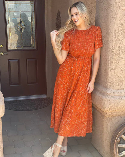 🌷Early Summer Sale-50% Off🌸2026 Summer Casual Floral Print Short Flutter Sleeve Crew Neck Smocked High Waist Flowy Maxi Dress