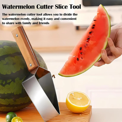 Triangle Watermelon Cutter Stainless Steel with Wooden Handle - Melon Slicer Fruit Cutter for Kitchen Gadgets