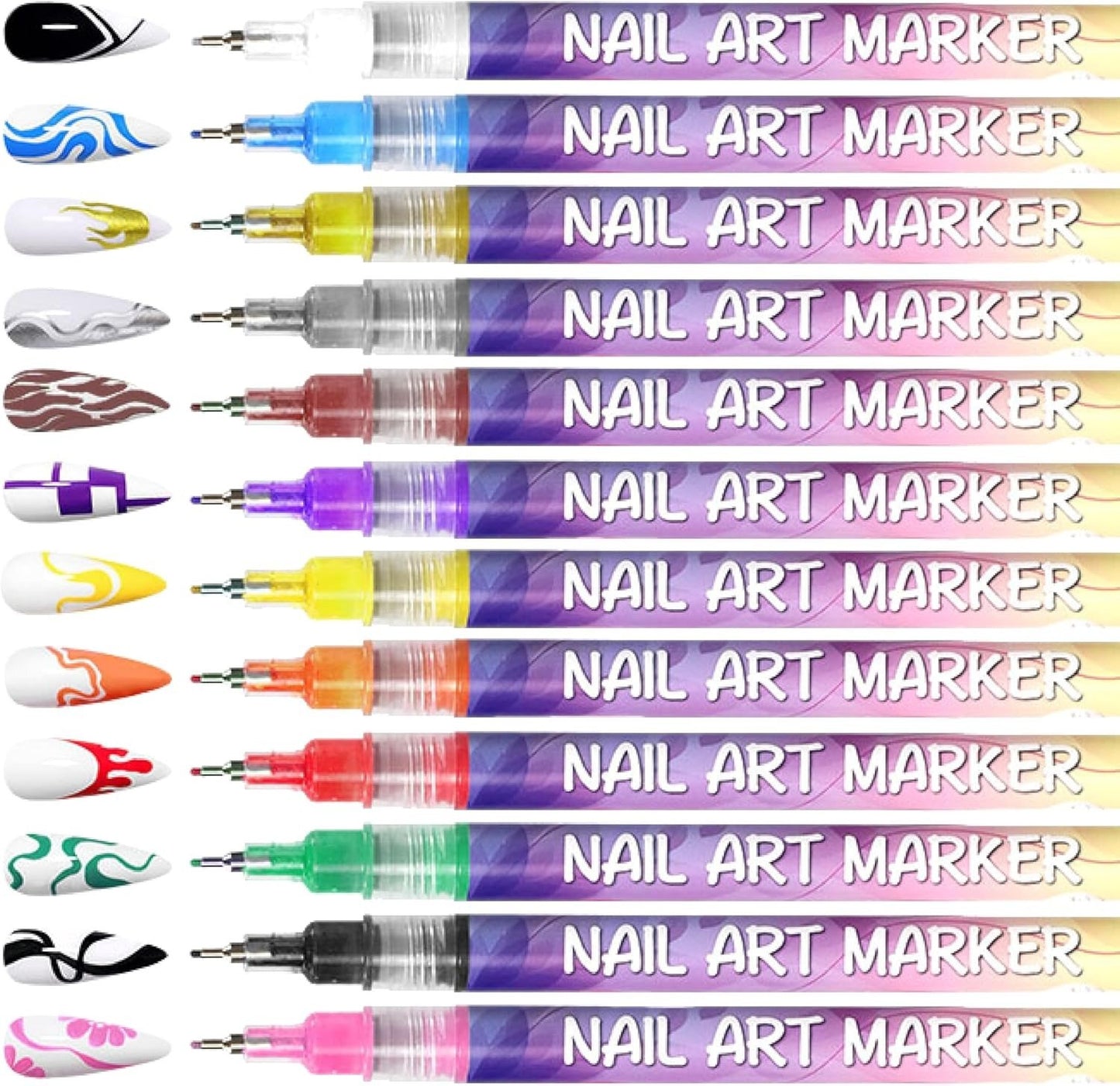 🌈12-Color Nail Art Marker Set – Quick-Drying Acrylic Pens for DIY Manicures & Easy 3D Designs, Ideal for Beginners