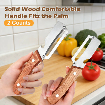 Wooden-Handled Stainless Steel Sharp Peeler with Built-In Bottle Opener for Fruits & Vegetables