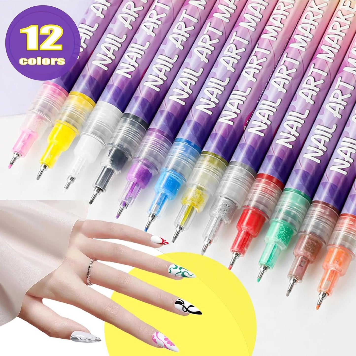 🌈12-Color Nail Art Marker Set – Quick-Drying Acrylic Pens for DIY Manicures & Easy 3D Designs, Ideal for Beginners