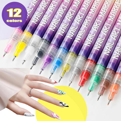 🌈12-Color Nail Art Marker Set – Quick-Drying Acrylic Pens for DIY Manicures & Easy 3D Designs, Ideal for Beginners