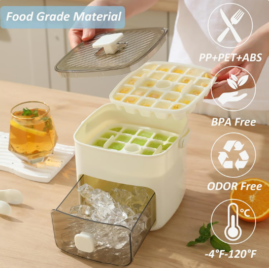 Ice cube Tray with Lid and Bin - Make Ice-Making Simple