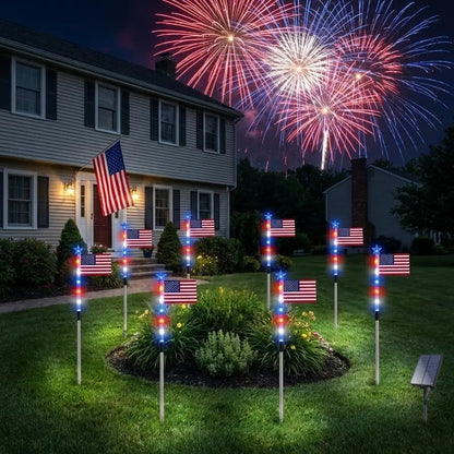 🌟🌟Last Day 49% OFF - 8 Solar American Flag Pathway Lights – Red, White & Blue Yard Glow for 250th Independence Celebration 🇺🇸✨
