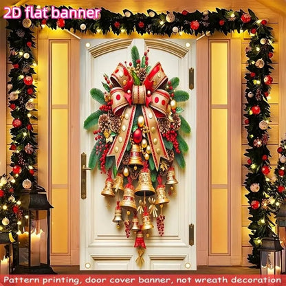 🎄Golden Christmas Bells & Wreath Door Cover - 35.4" x 70.8"