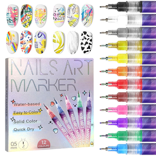 🌈12-Color Nail Art Marker Set – Quick-Drying Acrylic Pens for DIY Manicures & Easy 3D Designs, Ideal for Beginners