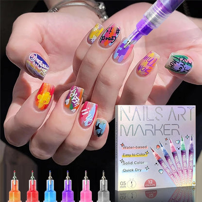 🌈12-Color Nail Art Marker Set – Quick-Drying Acrylic Pens for DIY Manicures & Easy 3D Designs, Ideal for Beginners